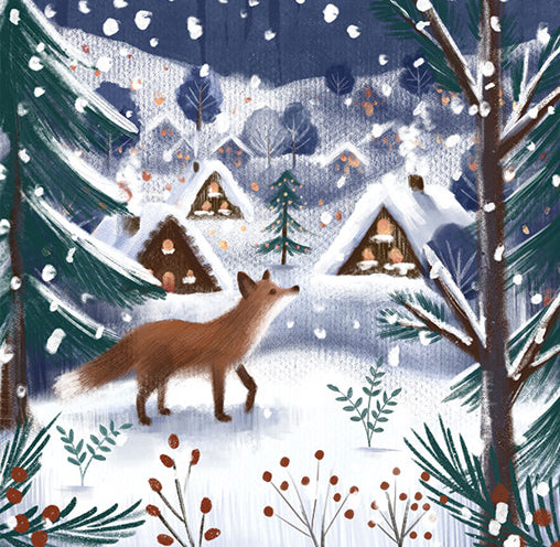 'Village Fox' Christmas card (Pack of 10)