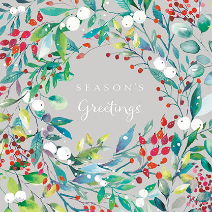 'Watercolour Foliage' Christmas card (Pack of 10)