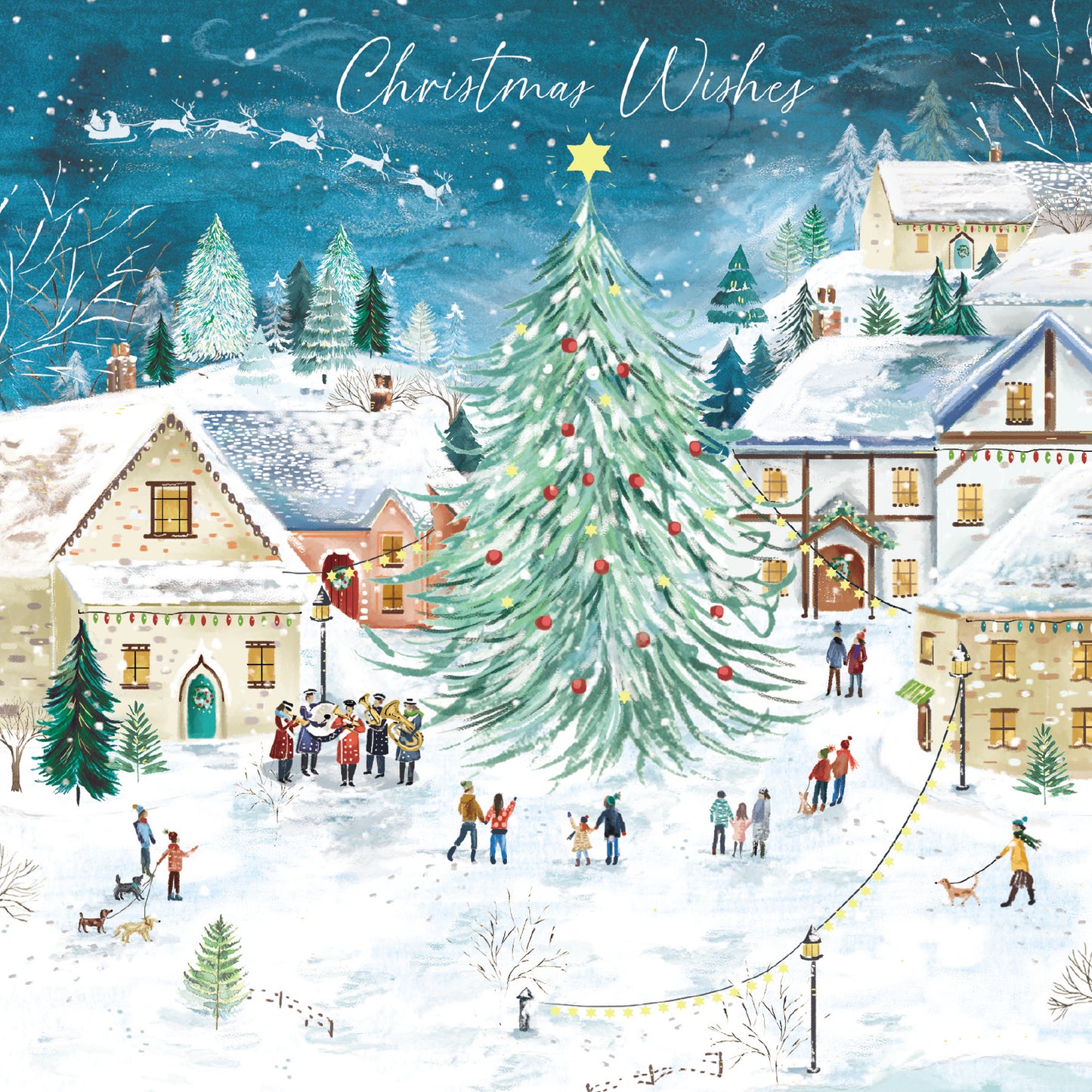 'Snowy village scene' Christmas card (Pack of 10)
